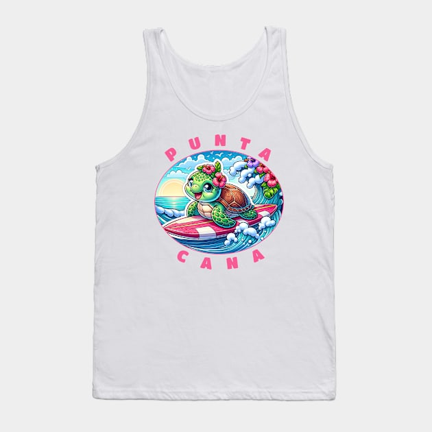 Punta Cana Girls Cute Surfing Sea Turtle Tank Top by grendelfly73